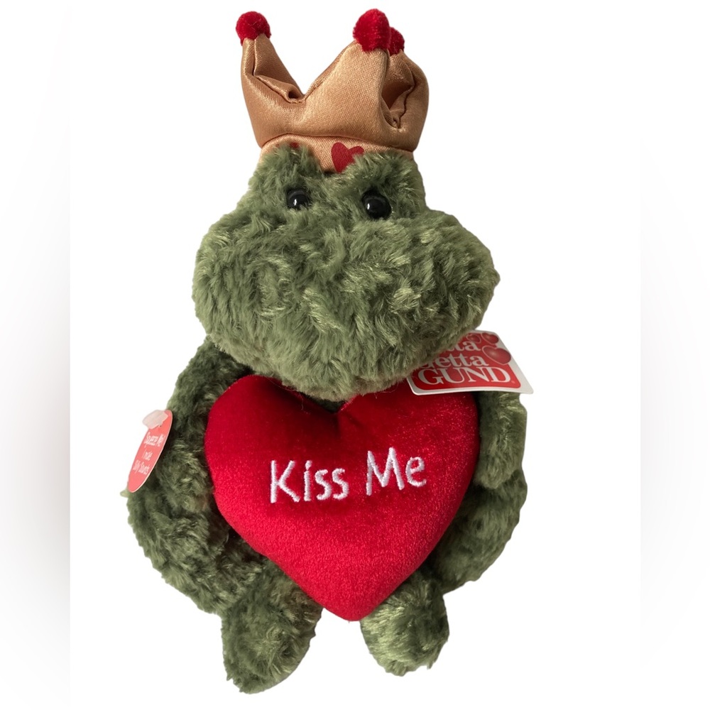 Gund Prince Charming Green Frog Kiss Me 8" Stuffed Plush 14052. Tags. Works
